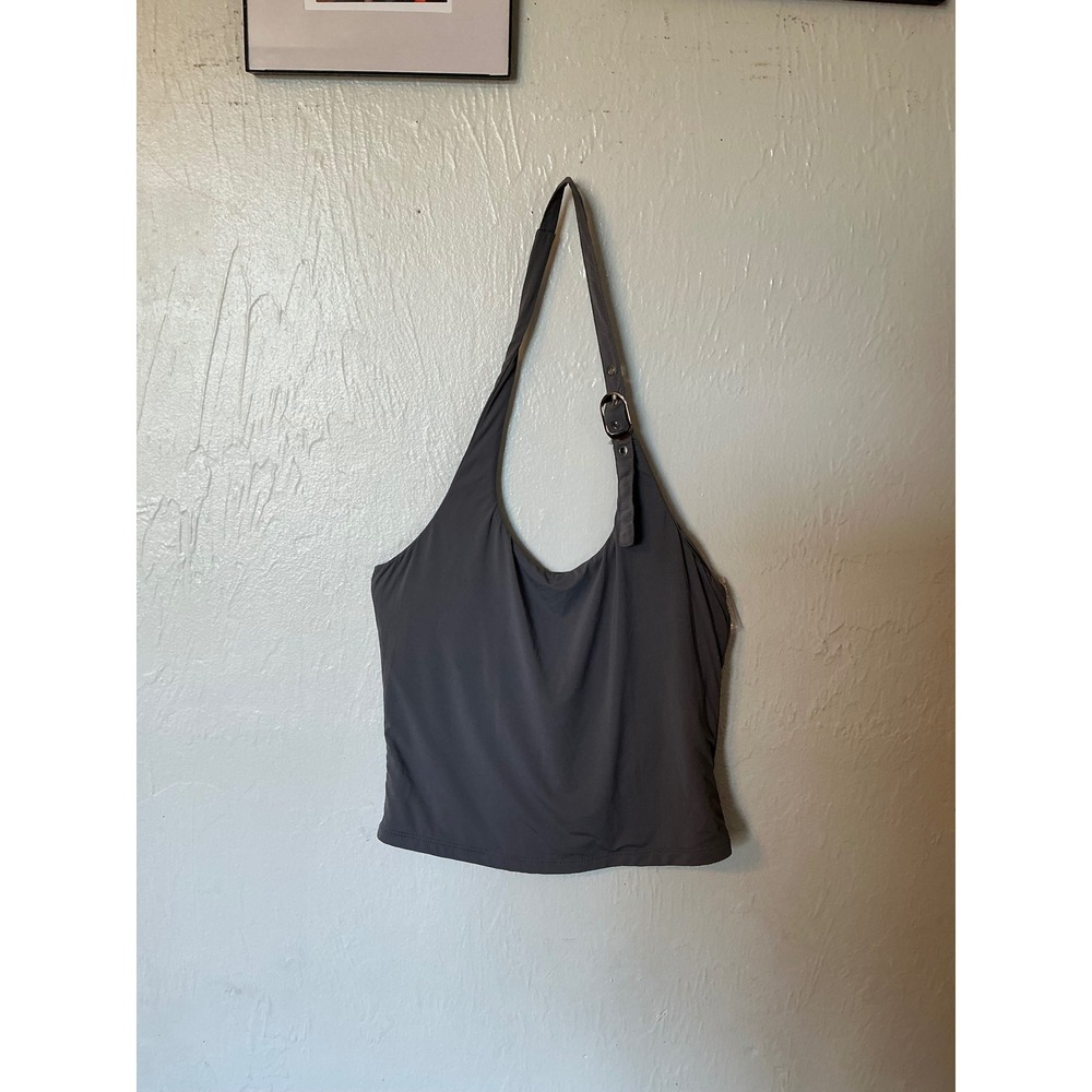 Tic Toc Womens‎ Belted Halter Top Charcoal Gray Buckle Strap Blouse Medium NWT